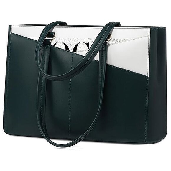 Handbags - Laptop Bag for Women 15.6 Inch Tote Bags Waterproof Leather Green/White